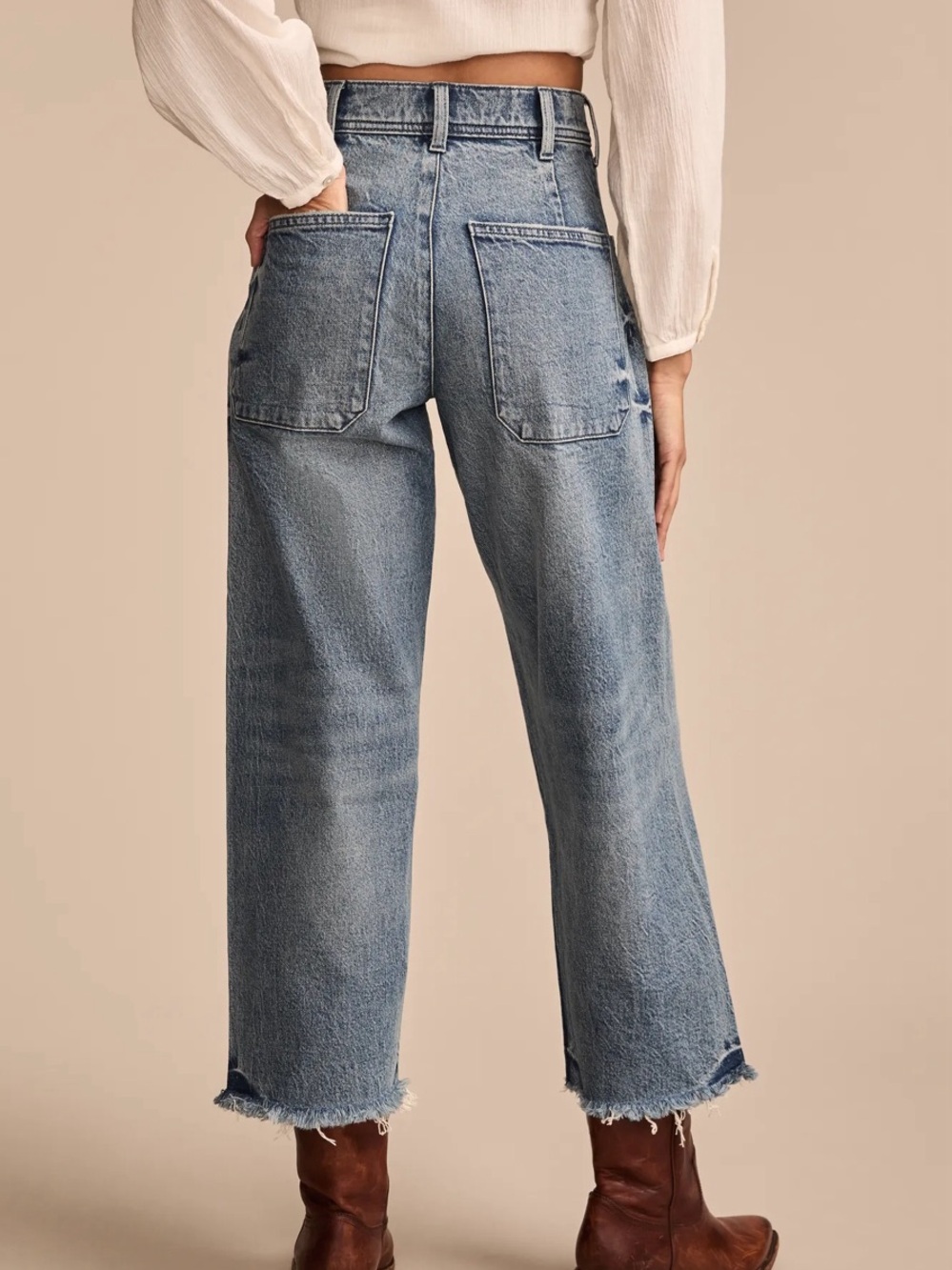 Lucky Brand Lucky Legend Patch Pocket Wide Leg Crop Jeans – Size 27 - Picture 2 of 13